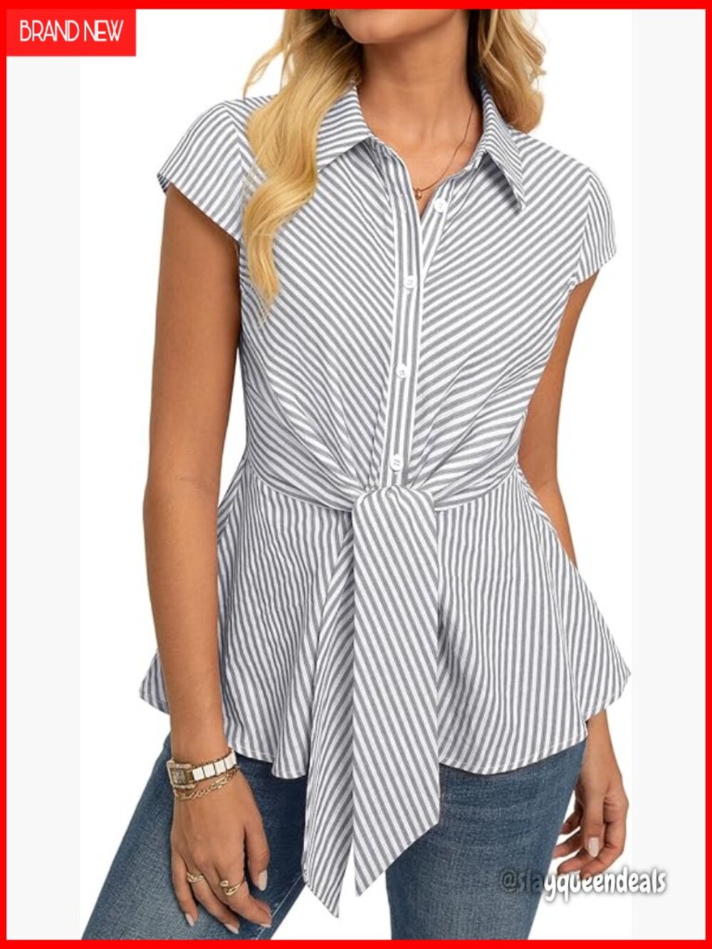 Short Sleeve Peplum Tie Front Button Down Blouse Women Business Casual Top